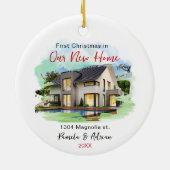 eerste kerst aangepaste huis foto keramisch ornament (Achterkant)