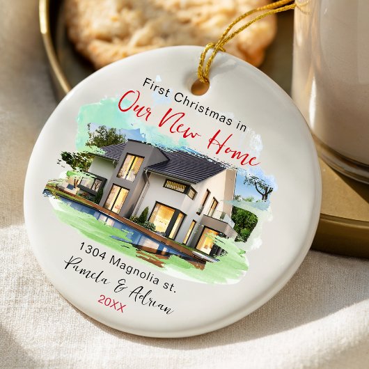eerste kerst aangepaste huis foto keramisch ornament