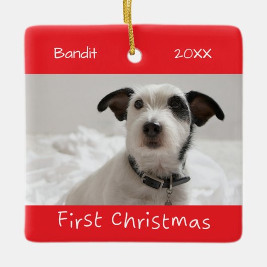 Eerste kerst aangepaste huisdier foto keramisch ornament (Voorkant)