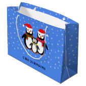 Eerste kerst aangepaste tekst pinguïns blauw groot cadeauzakje (Achterkant Gekanteld)