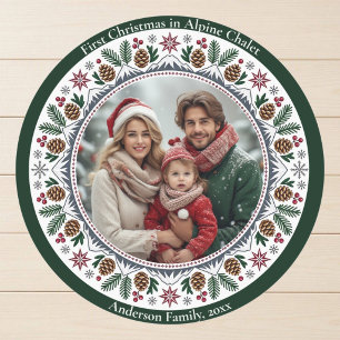 Eerste kerst Alpen Chalet Familie Foto Nordic Ronde Sticker