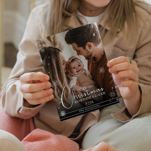 Eerste kerst als aangepaste foto voor ouders briefkaart
