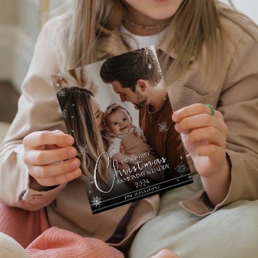 Eerste kerst als aangepaste foto voor ouders feestdagenkaart