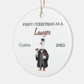 Eerste kerst als advocaat-ornament, domme gans keramisch ornament (Links)