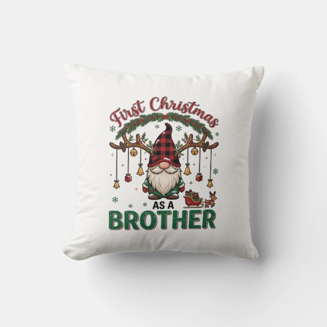 Eerste kerst als broeder kabouter rendier slee kussen (Voorkant)