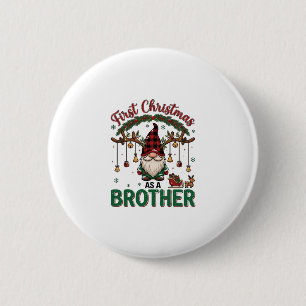 Eerste kerst als broeder kabouter rendier slee ronde button 5,7 cm