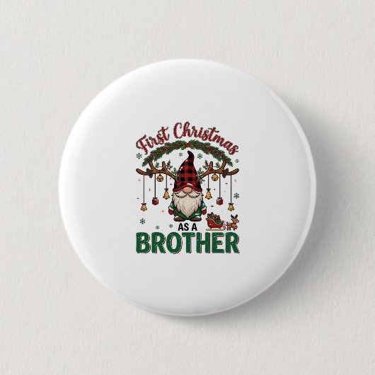Eerste kerst als broeder kabouter rendier slee ronde button 5,7 cm (Voorkant)