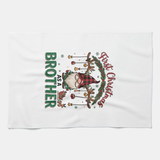 Eerste kerst als broeder kabouter rendier slee theedoek (Horizontaal)