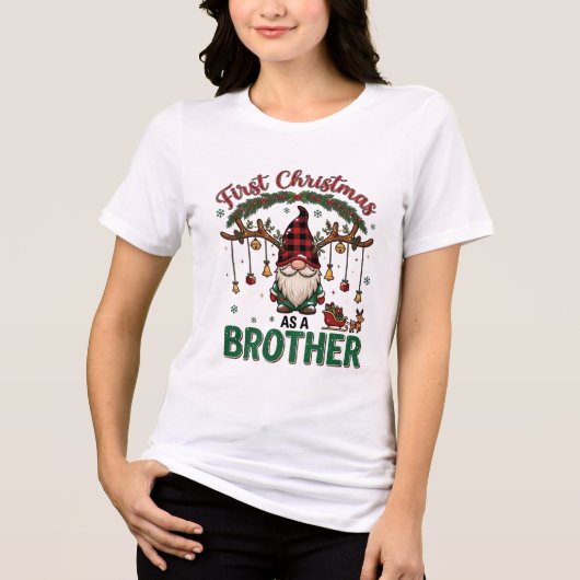 Eerste kerst als broeder kabouter rendier slee Tri-Blend shirt (Voorkant)