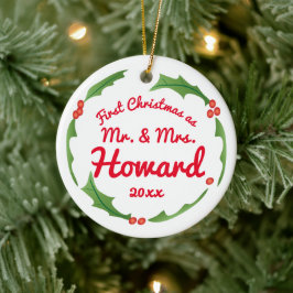 Eerste kerst als de heer & mevrouw boomornament keramisch ornament