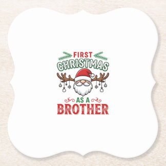 Eerste kerst als een broer Santa Gnome Kartonnen Onderzetters