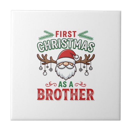 Eerste kerst als een broer Santa Gnome Tegeltje (Voorkant)