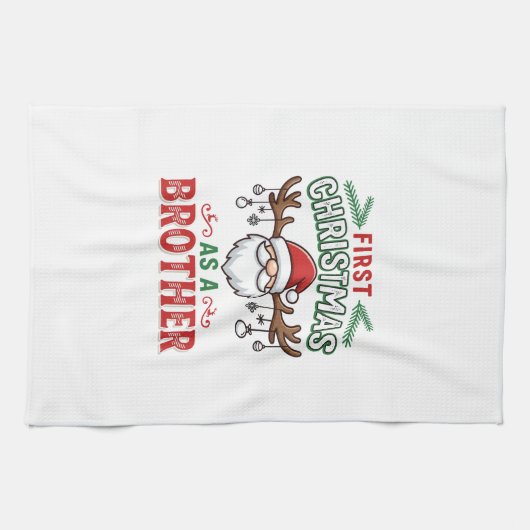Eerste kerst als een broer Santa Gnome Theedoek (Horizontaal)