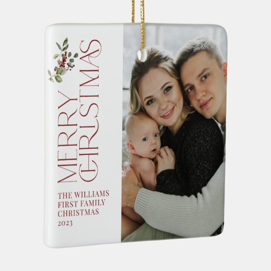 Eerste kerst als een familie Berry Waterverf Foto Keramisch Ornament (Rechts)