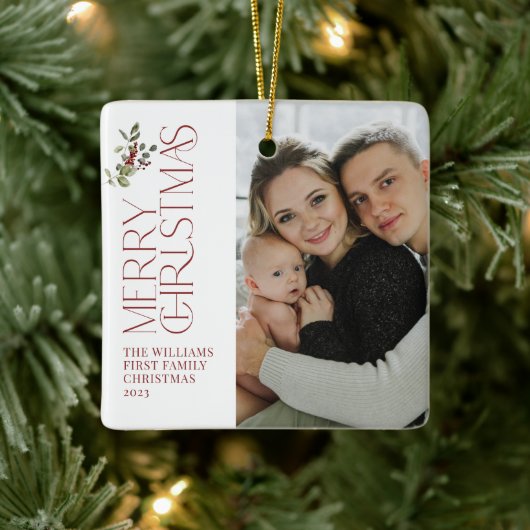 Eerste kerst als een familie Berry Waterverf Foto Keramisch Ornament (Boom)