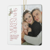 Eerste kerst als een familie Berry Waterverf Foto Keramisch Ornament (Links)