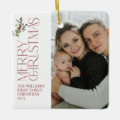 Eerste kerst als een familie Berry Waterverf Foto Keramisch Ornament (Voorkant)