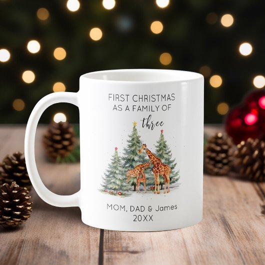 Eerste kerst als een familie van drie liefde Giraf Koffiemok