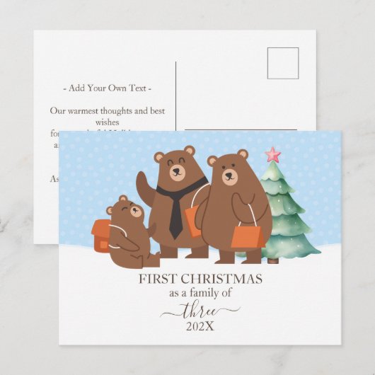 Eerste kerst als een gezin van 3 feestdagenkaart (Voorkant / Achterkant)