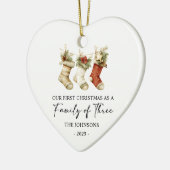 Eerste kerst als een gezin van drie keramisch ornament (Links)