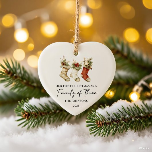 Eerste kerst als een gezin van drie keramisch ornament