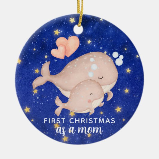 Eerste kerst als een moeder walvis gepersonaliseer keramisch ornament (Voorkant)