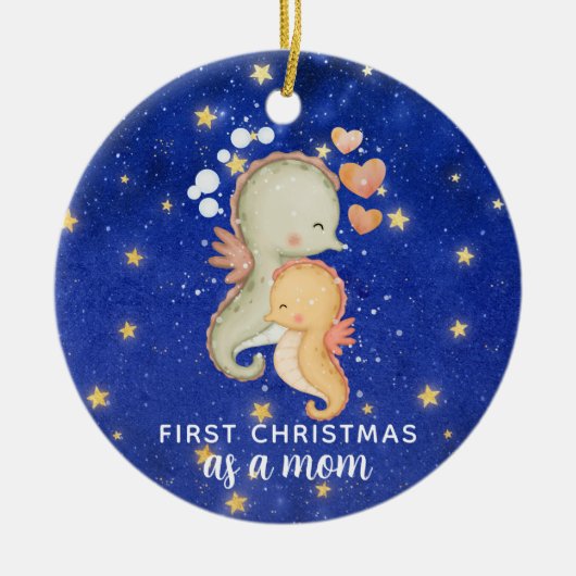 Eerste kerst als een moeder zeepaardje gewoonte keramisch ornament (Voorkant)