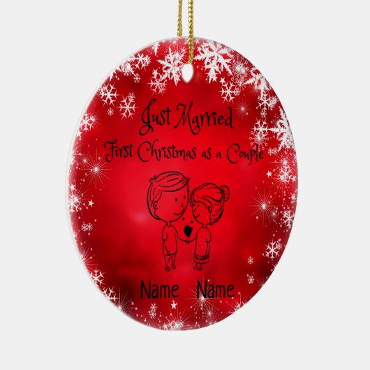 Eerste kerst als een paar - net getrouwd keramisch ornament (Rechts)