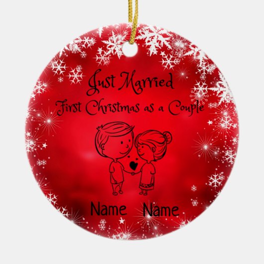 Eerste kerst als een paar - net getrouwd keramisch ornament (Voorkant)