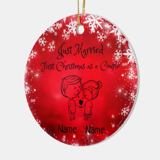 Eerste kerst als een paar - net getrouwd keramisch ornament (Links)