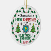 Eerste kerst als elektrotechnicus op maat keramisch ornament (Rechts)