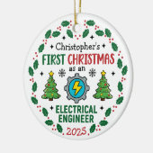 Eerste kerst als elektrotechnicus op maat keramisch ornament (Links)
