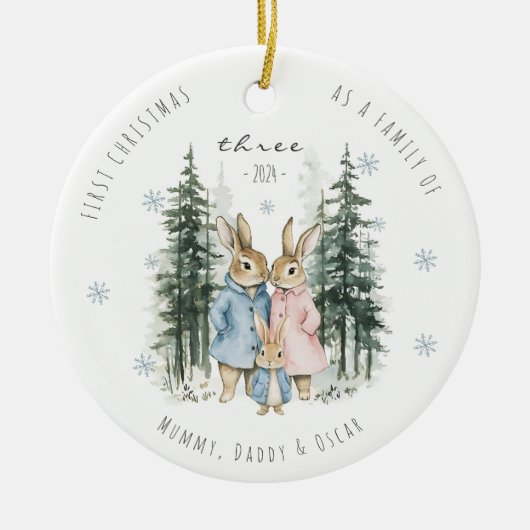Eerste kerst als familie van drie baby's keramisch ornament (Voorkant)