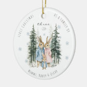Eerste kerst als familie van drie baby's keramisch ornament (Links)