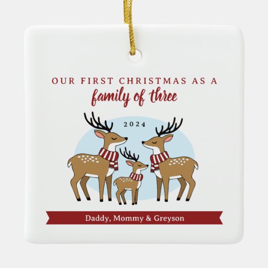Eerste kerst als familie van drie foto's keramisch ornament (Voorkant)