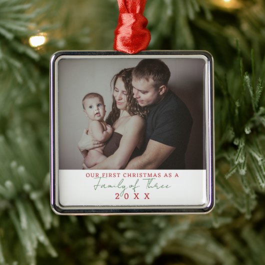 Eerste kerst als familie van drie foto's metalen ornament (Boom)