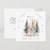 Eerste kerst als familie van drie konijnen feestdagenkaart (Voorkant / Achterkant)