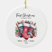 Eerste kerst als familie van drie kousen keramisch ornament (Achterkant)