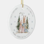 Eerste kerst als familie van vier konijnen keramisch ornament (Rechts)