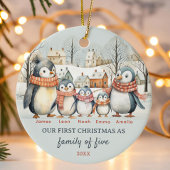 Eerste kerst als familie van vijf aangepaste kerst keramisch ornament