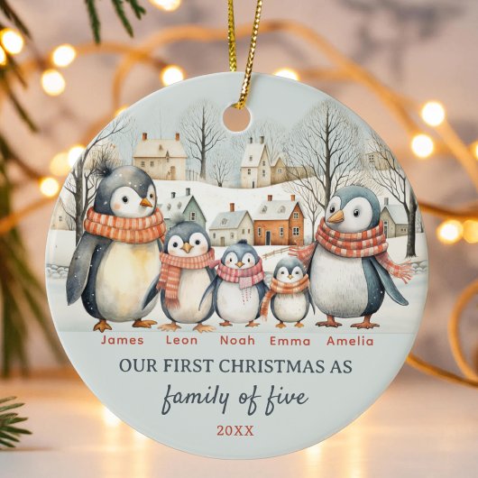 Eerste kerst als familie van vijf aangepaste kerst keramisch ornament