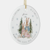 Eerste kerst als familie van vijf konijnen keramisch ornament (Rechts)