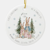Eerste kerst als familie van vijf konijnen keramisch ornament (Voorkant)