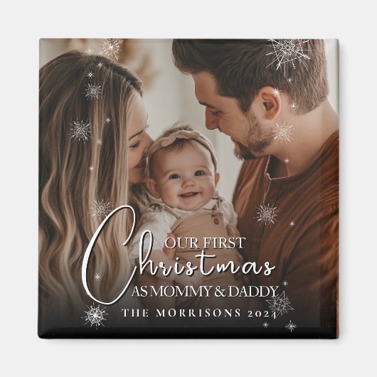Eerste kerst als familiefoto magneet (Voorkant)