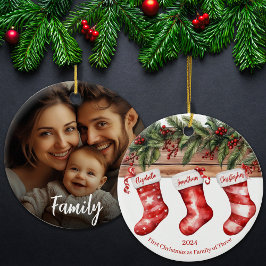 Eerste kerst als familienaam Stockfoto Keramisch Ornament
