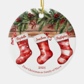 Eerste kerst als familienaam Stockfoto Keramisch Ornament (Voorkant)