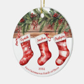 Eerste kerst als familienaam Stockfoto Keramisch Ornament (Links)