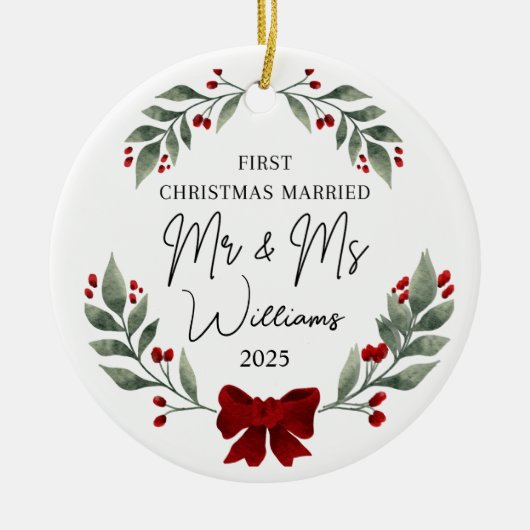 Eerste kerst als getrouwd Ornament, huwelijkscadea Keramisch Ornament (Voorkant)