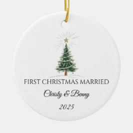 Eerste kerst als getrouwd paar 2025 gepersonalisee keramisch ornament
