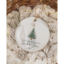 Eerste kerst als getrouwd paar 2025 gepersonalisee keramisch ornament